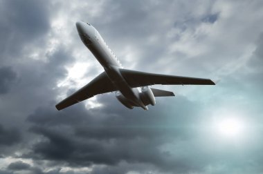 Karanlık bir fırtına gökyüzü 3D render Jet