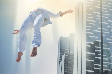 Ruh yükseliş. Ruhu cennete kapladığı bir adam. Ölümden sonra yaşam, meditasyon ve rüya kavramı 3d render