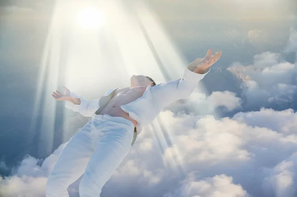 Soul Ascension. Ghost of a man taken up into heaven. Afterlife, meditation and dream concept 3d render