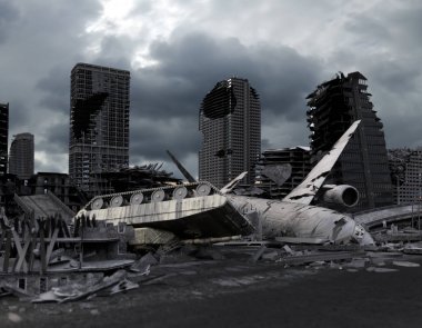 tahrip kıyamet sonrası şehir 3D render görünümü