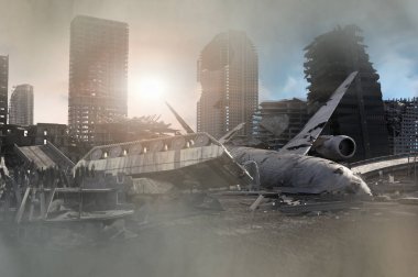 tahrip kıyamet sonrası şehir 3D render görünümü