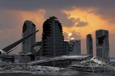 tahrip kıyamet sonrası şehir 3D render görünümü