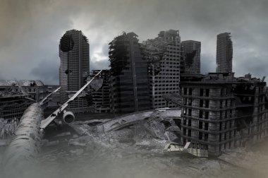 tahrip kıyamet sonrası şehir 3D render görünümü