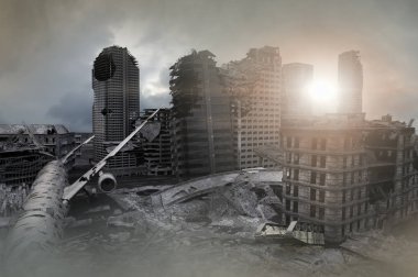 tahrip kıyamet sonrası şehir 3D render görünümü