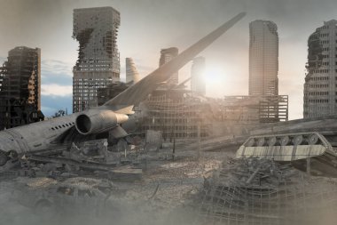 tahrip kıyamet sonrası şehir 3D render görünümü