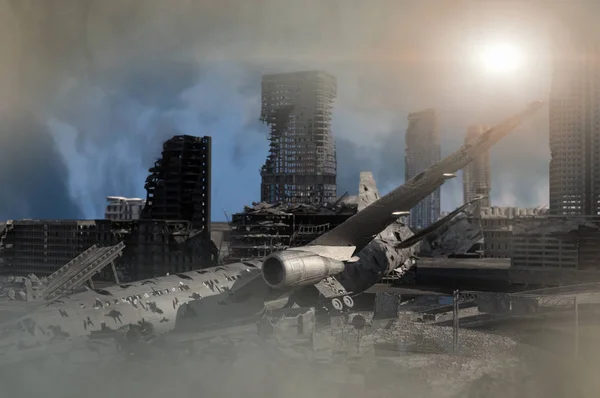 Vedere Orașului Post Apocaliptic Distrus Randare — Fotografie, imagine de stoc