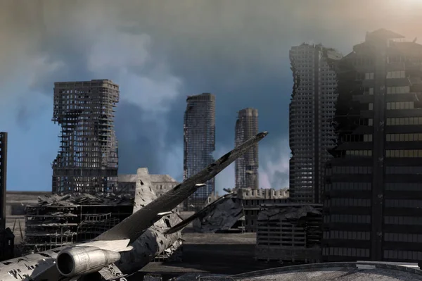 View Destroyed Post Apocalyptic City Render — Stock Photo, Image