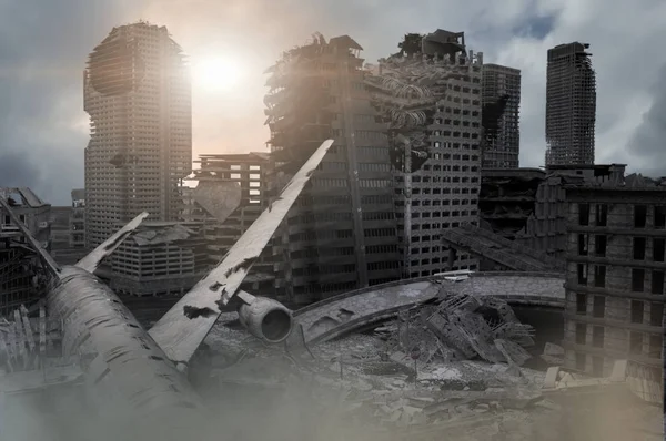 View Destroyed Post Apocalyptic City Render — Stock Photo, Image