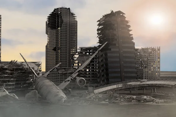 Uitzicht Verwoeste Post Apocalyptische Stad Render — Stockfoto