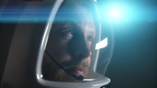 Visage Astronaute Dans Gros Plan Casque — Video