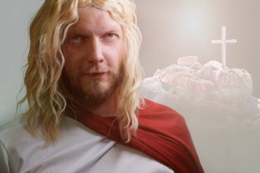 İsa Mesih portre hafif bir arka plan üzerinde