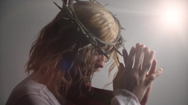 Jesus Christus Mit Dornenkrone Porträt — Stockvideo