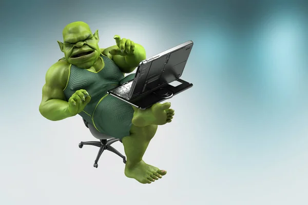 Fetter Internet Troll Mit Einem Laptop Render — Stockfoto