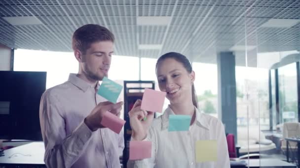 Young Businessman Writing Glass Board Office — 비디오