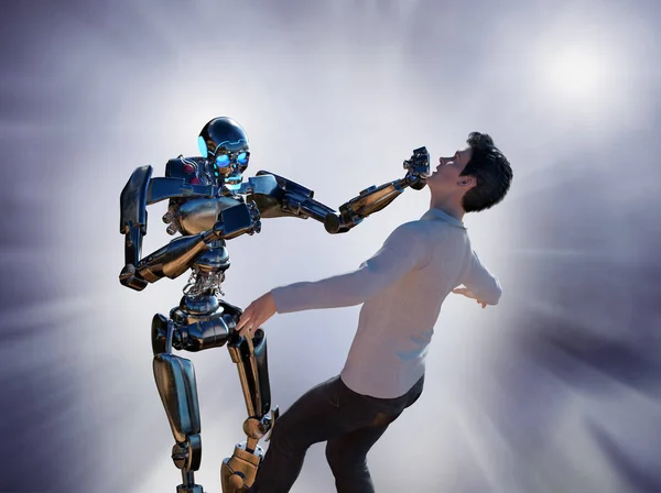 the concept robot vs man fighting 3d render