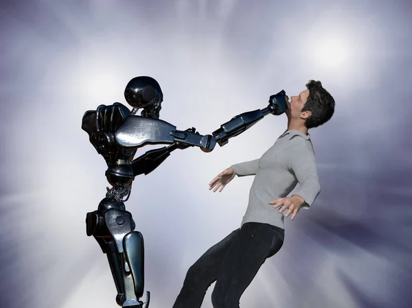Концепт Робот Человек Сражающийся Рендером — стоковое фото