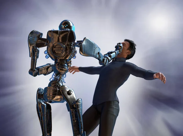 the concept robot vs man fighting 3d render