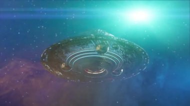 ufo karanlık arka plan üzerinde uçan. 3d render