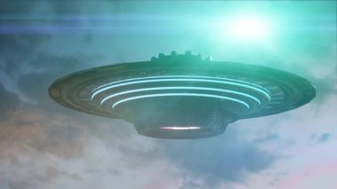 ufo karanlık arka plan üzerinde uçan. 3d render