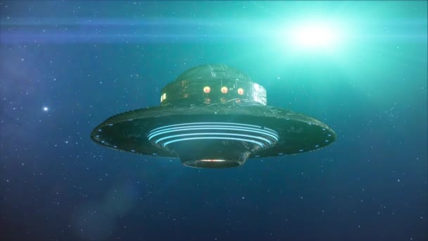 Ufo Letící Tmavém Pozadí Prostorové Vykreslení — Stock video