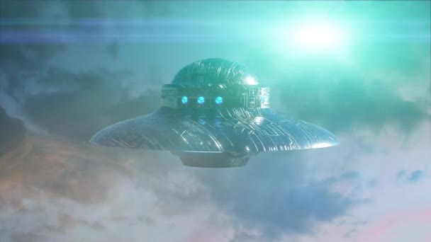 Ufo Vliegen Donkere Achtergrond Renderen — Stockvideo