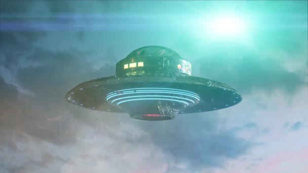 Ufo Fliegt Auf Dunklem Hintergrund Darstellung — Stockvideo