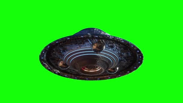 Ufo Voando Fundo Verde Renderização — Vídeo de Stock