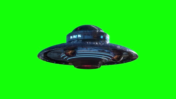 Ufo Letící Zeleném Pozadí Prostorové Vykreslení — Stock video