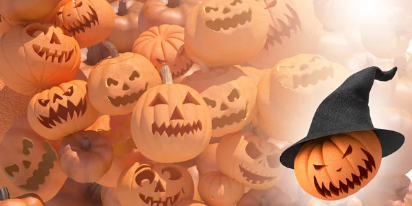 Halloween Semester Bakgrund Med Pumpor Render — Stockfoto