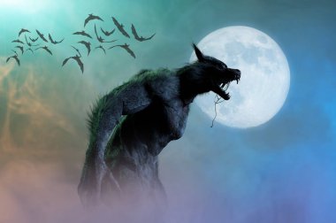 werewolf on Halloween background 3D render clipart