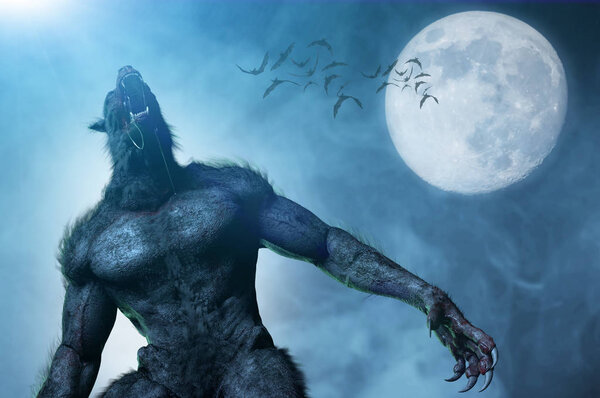 werewolf on Halloween background 3D render