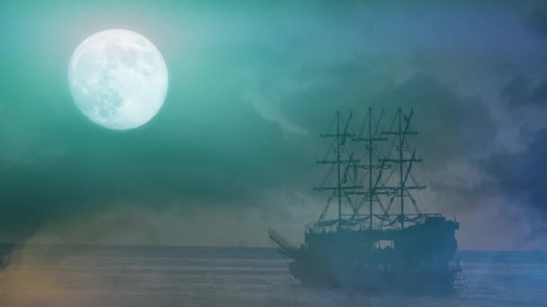 vieux bateau pirate voile, nuit en mer 