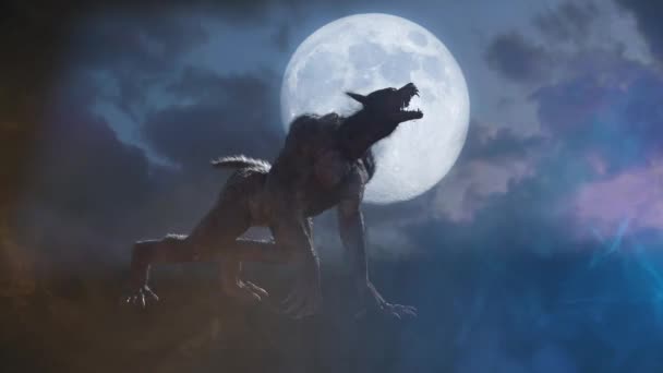 Loup Garou Sur Fond Halloween Rendu — Video