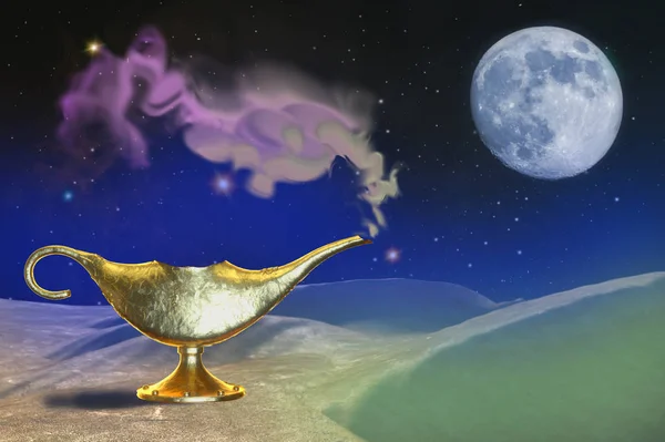 Lámpara Hierro Amarillo Aladdin Render — Foto de Stock