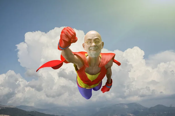Eski Tarz Çizgi Roman Süper Kahraman Yaşlı Adamın Gösterdiği Güç — Stok fotoğraf