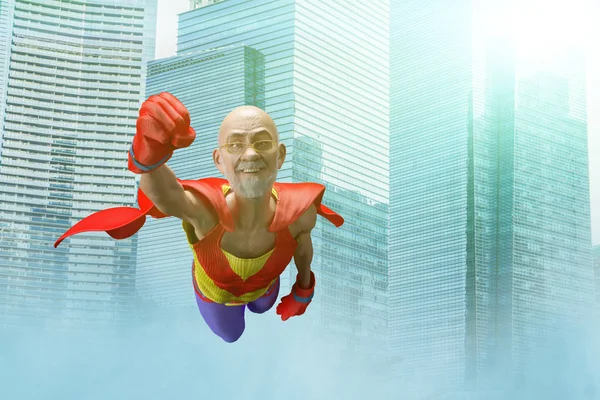 Retro Style Comics Superhero Old Man Showing Power Strength Toon — Stock Photo, Image