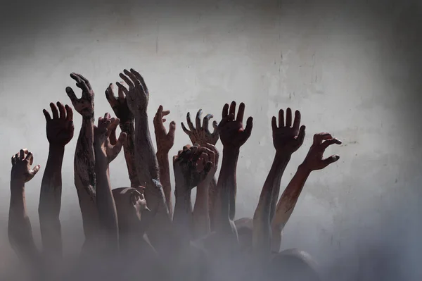 Crowd Stretched Zombie Hands Halloween Theme Render — Stockfoto