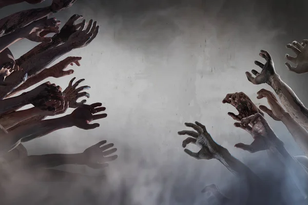 Crowd Stretched Zombie Hands Halloween Theme Render — Stockfoto