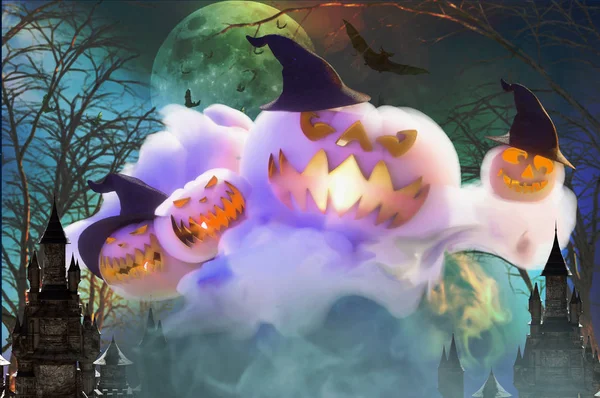 Citrouilles Halloween Avec Fond Vacances Copyspace Rendu — Photo