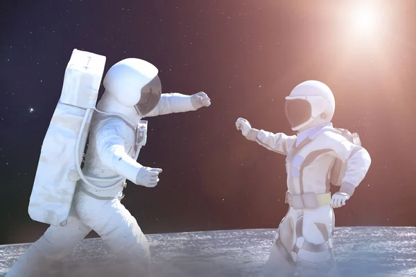 Two Cosmonauts Fight Space War Render — Stock Photo, Image