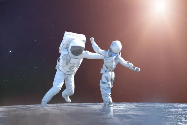 Two Cosmonauts Fight Space War Render — Stock Photo, Image