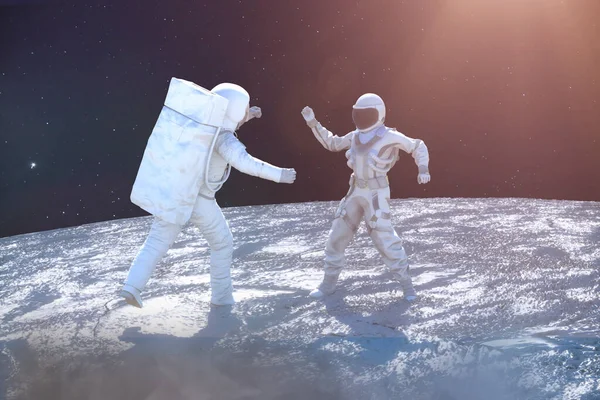 Two Cosmonauts Fight Space War Render — Stock Photo, Image