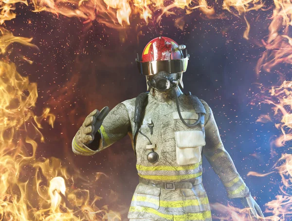 Bombero Valiente Fuego Render —  Fotos de Stock