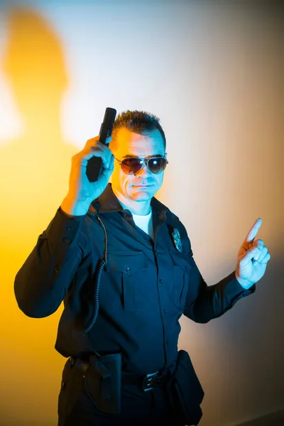 Angry Cop Gun Hand Police Officer — Stock Photo, Image