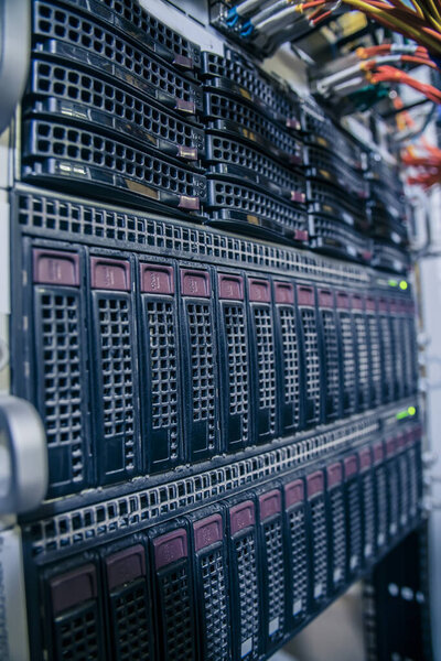 close up of servers in the server room
