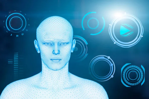Identification Homme Par Reconnaissance Faciale Biométrique Scanning System Concept Render — Photo