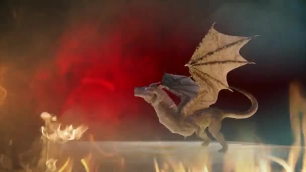 Dragón Fuego Respirando Enorme Llama Caliente Escena Fantasía Renderizado — Vídeos de Stock