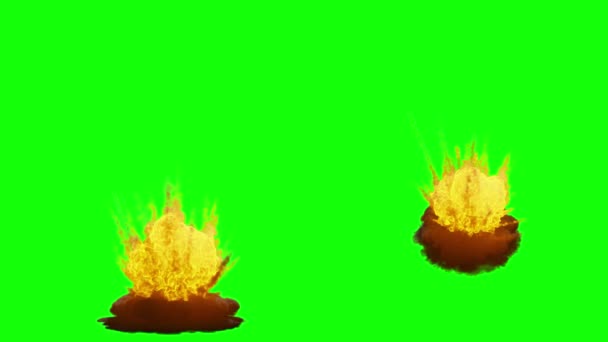 Έκρηξη Βόμβα Επίδραση Φωτιά Πράσινο Φόντο Οθόνη Animation — Αρχείο Βίντεο