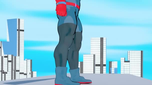 Superhrdina Sledující Město Vykreslování Animace — Stock video