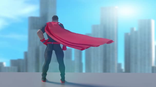 Супергерой Дивиться Анімацію Рендеринга Міста — стокове відео
